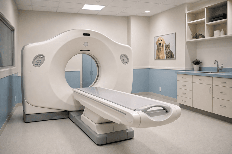 Equipamento de tomografia veterinária para diagnóstico de cães e gatos na VetôPet